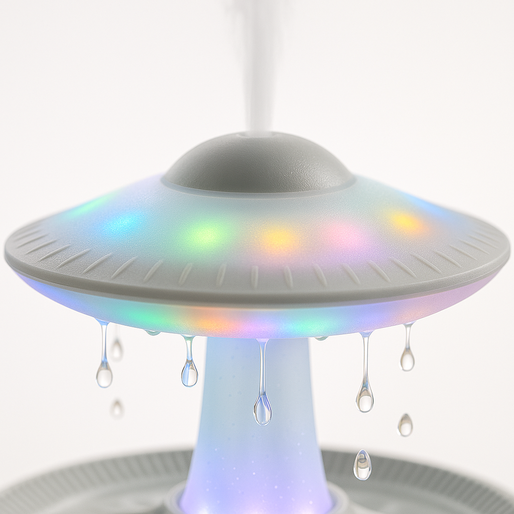 UFO Raining Humidifier — Raindrop Ultrasonic Aroma Diffuser with 7-Color LED Lights (350ml)