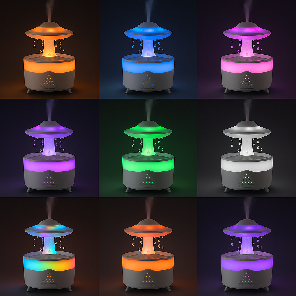 UFO Raining Humidifier — Raindrop Ultrasonic Aroma Diffuser with 7-Color LED Lights (350ml)