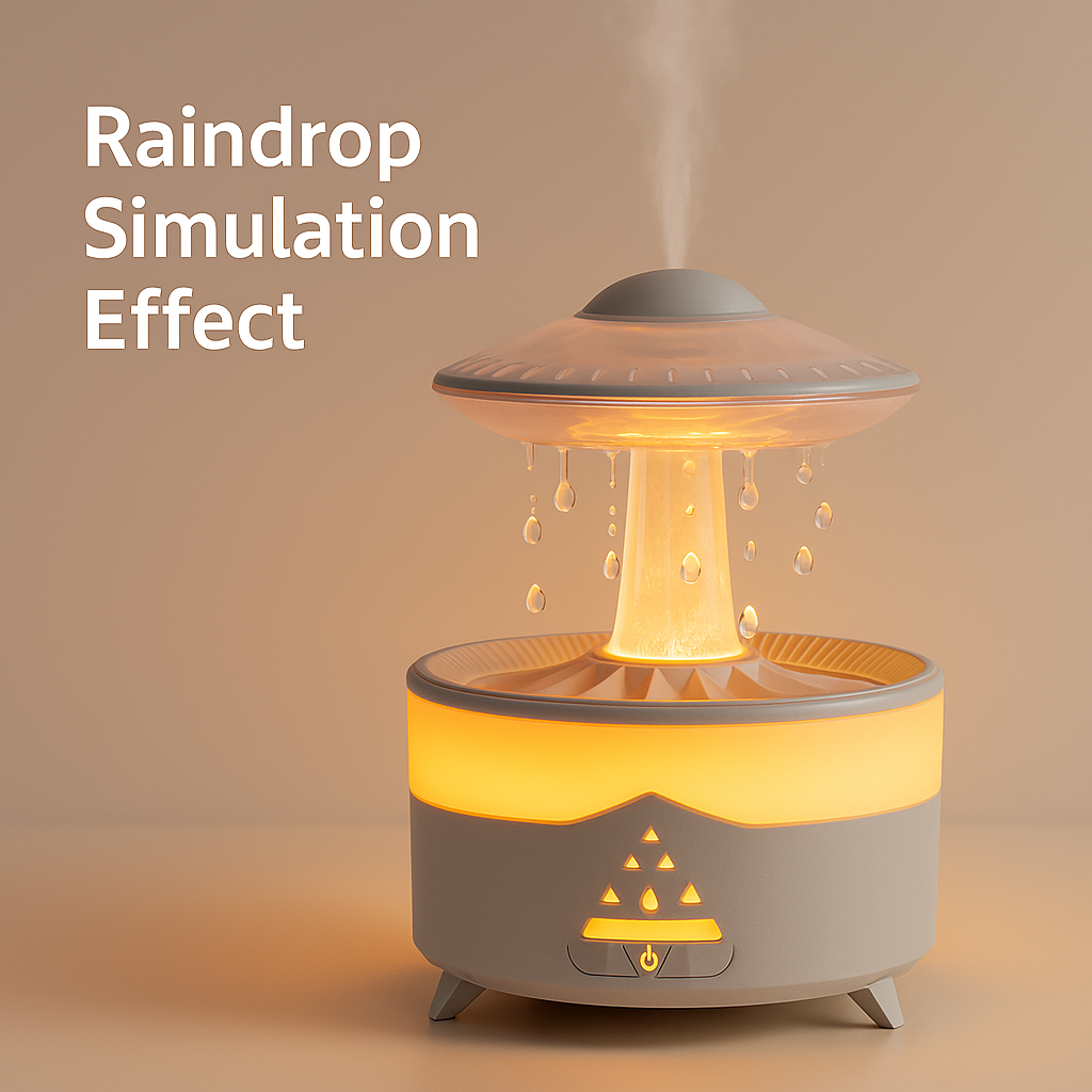 UFO Raining Humidifier — Raindrop Ultrasonic Aroma Diffuser with 7-Color LED Lights (350ml)