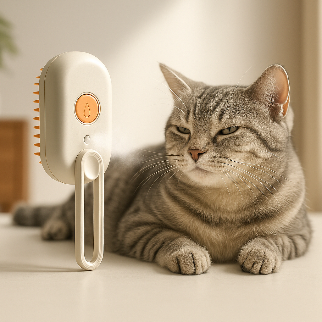 3-in-1 Electric Cat Steam Brush – Spray Grooming Comb for Hair Removal & Soothing Massage