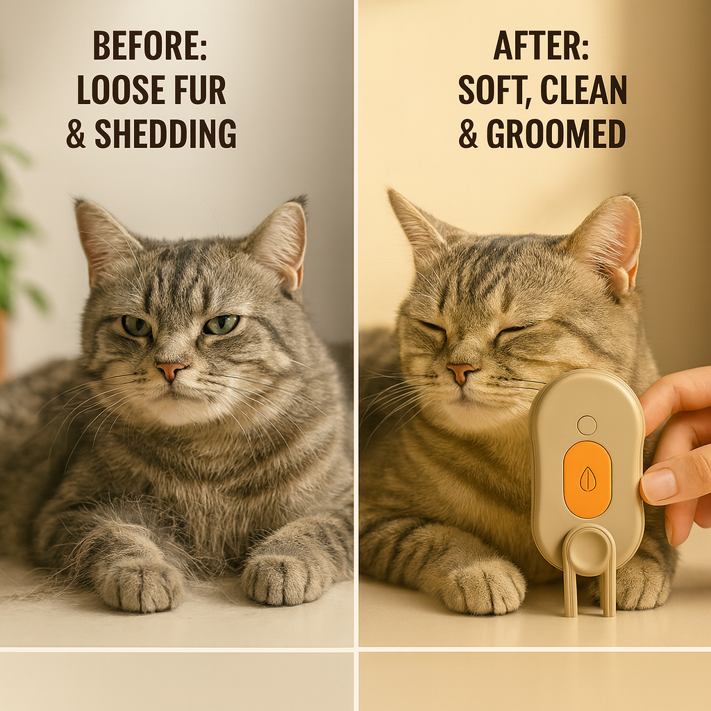 3-in-1 Electric Cat Steam Brush – Spray Grooming Comb for Hair Removal & Soothing Massage