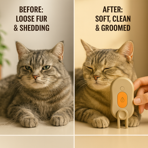 3-in-1 Electric Cat Steam Brush – Spray Grooming Comb for Hair Removal & Soothing Massage