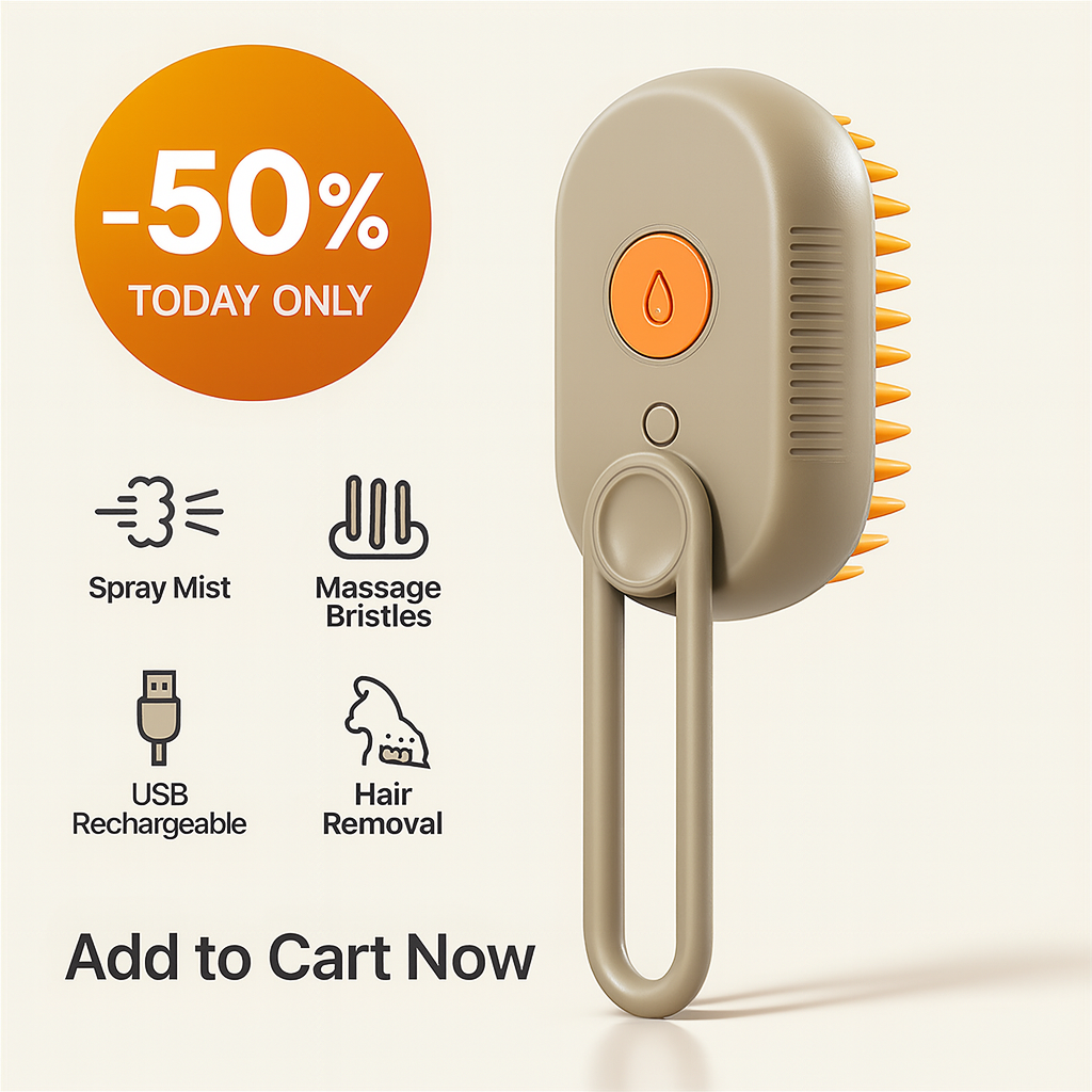 3-in-1 Electric Cat Steam Brush – Spray Grooming Comb for Hair Removal & Soothing Massage
