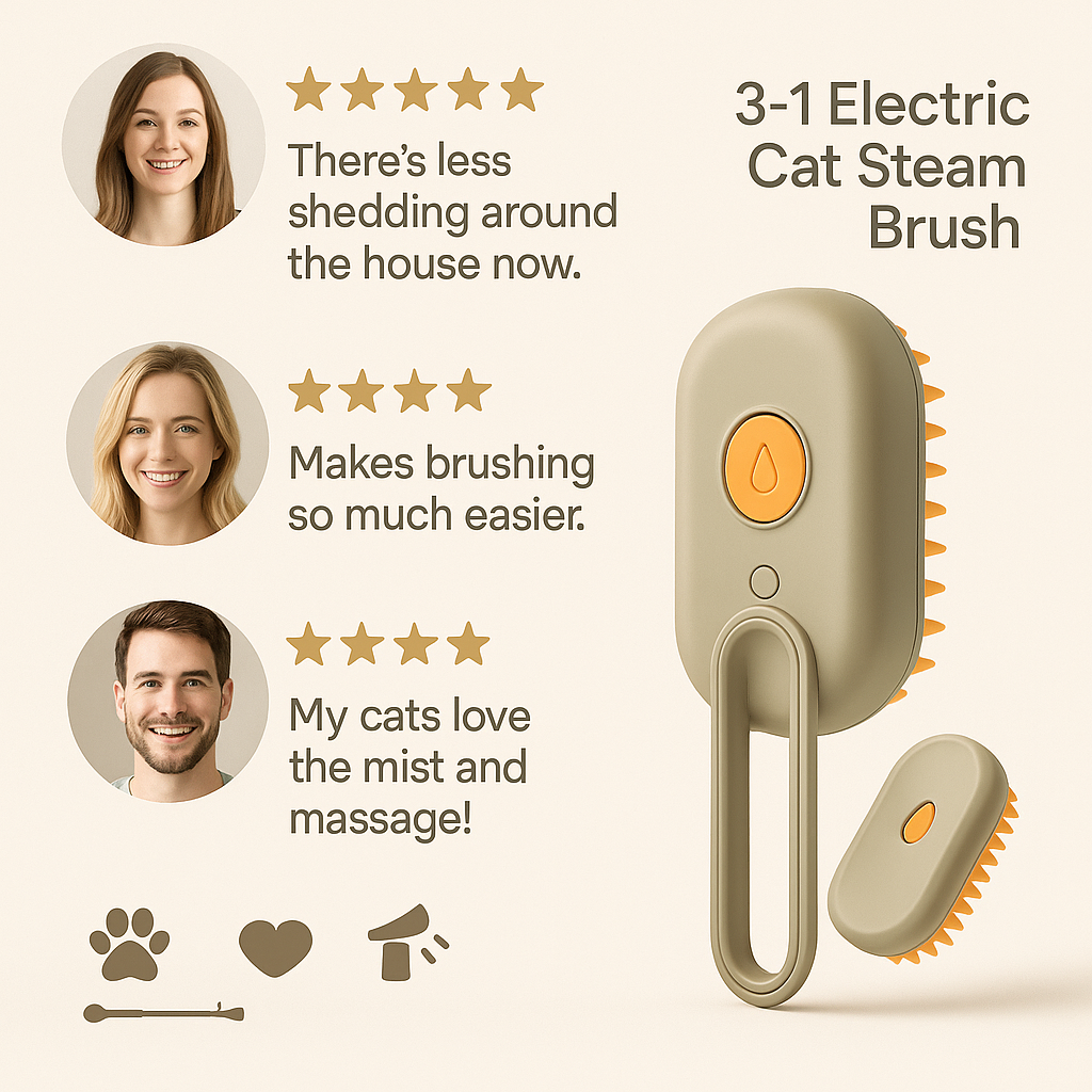 3-in-1 Electric Cat Steam Brush – Spray Grooming Comb for Hair Removal & Soothing Massage