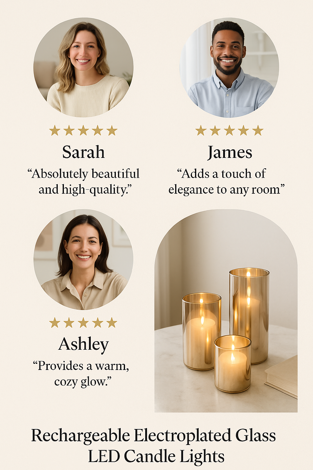 Rechargeable Electroplated Glass LED Candle Lights — Premium Flameless Décor