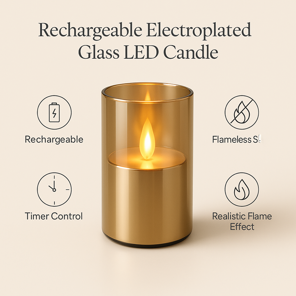Rechargeable Electroplated Glass LED Candle Lights — Premium Flameless Décor