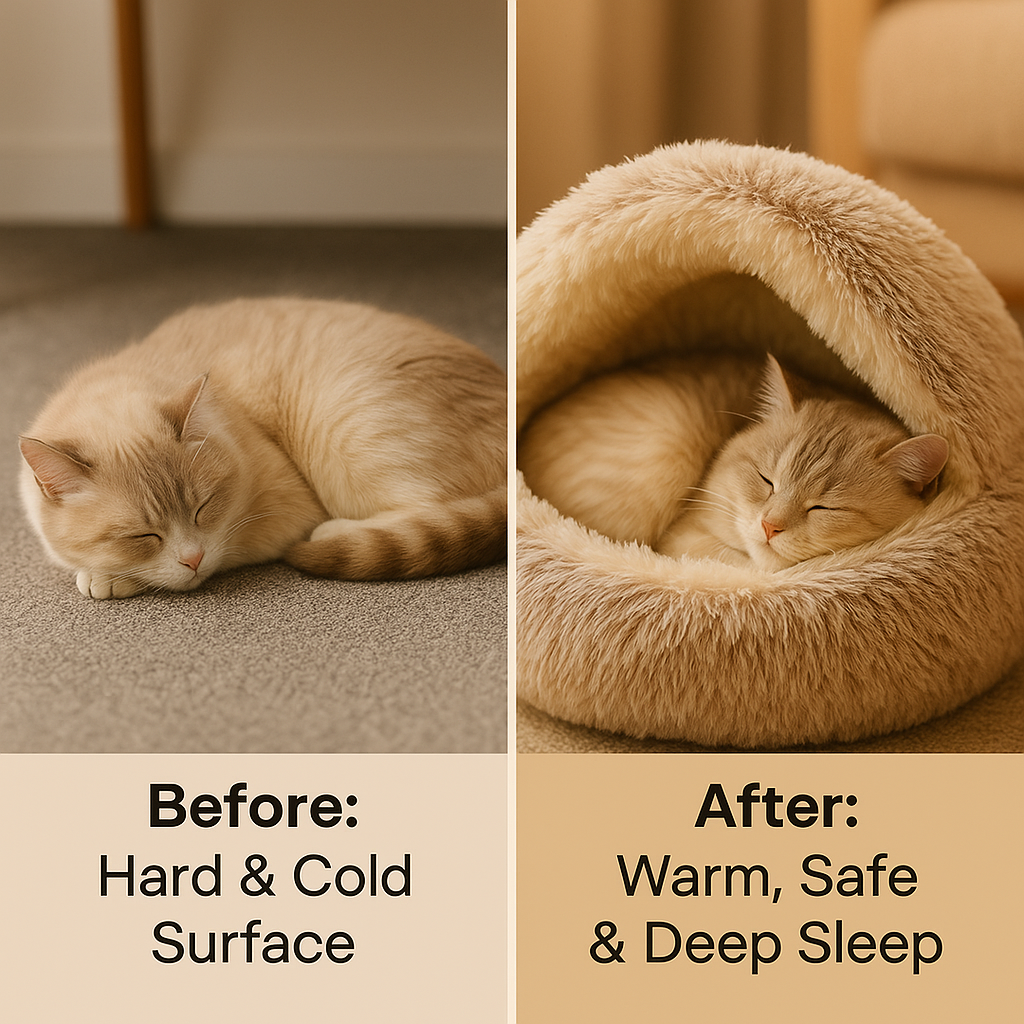Cozy Fluffy Semi-Enclosed Cave Bed for Cats & Puppies – Warm Winter Anti-Anxiety Pet Bed