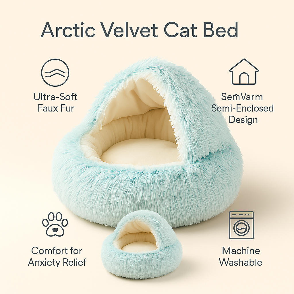 Cozy Fluffy Semi-Enclosed Cave Bed for Cats & Puppies – Warm Winter Anti-Anxiety Pet Bed