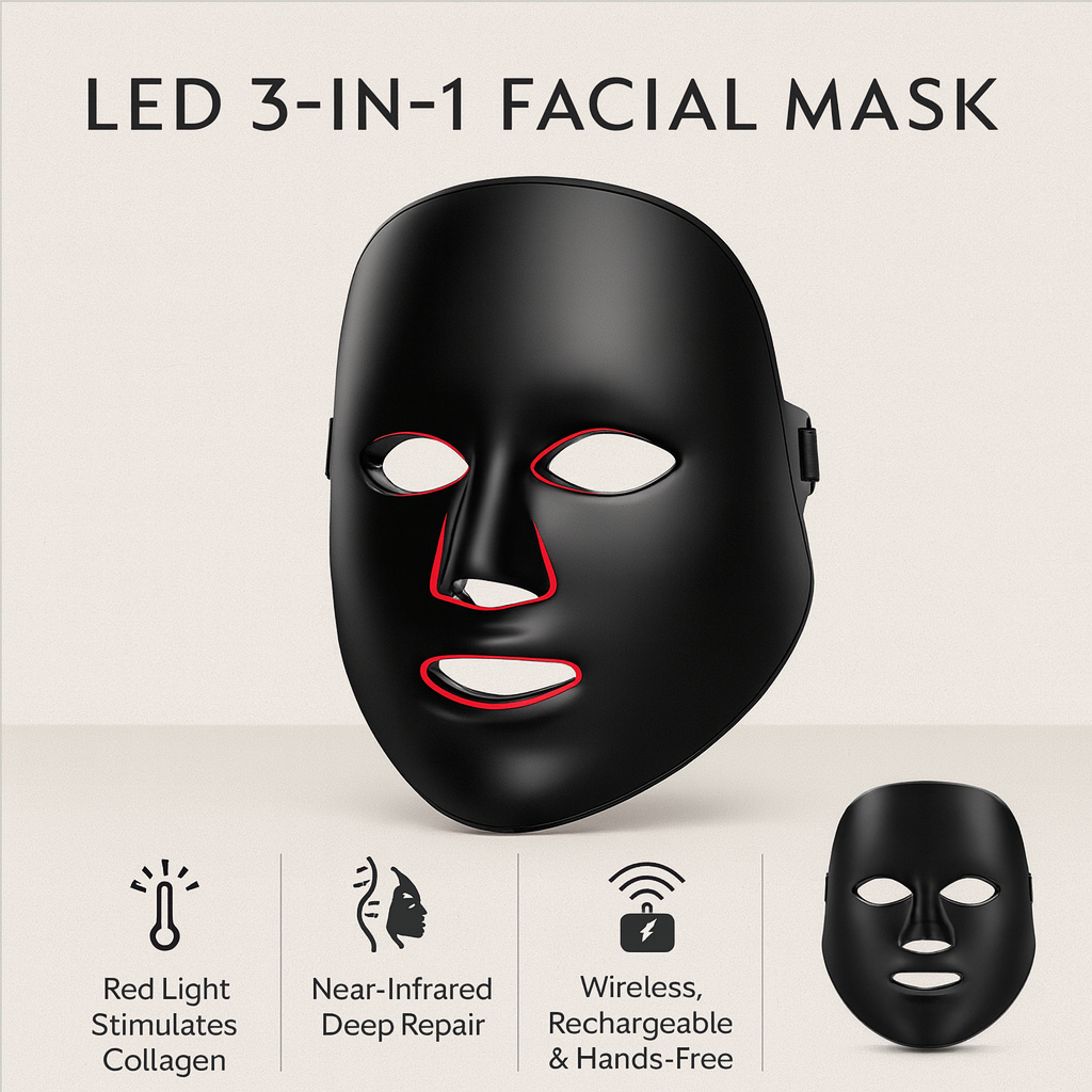 LED 3-in-1 Facial Mask – Red Light + Near-InfraRed + Microcurrent Skin Device