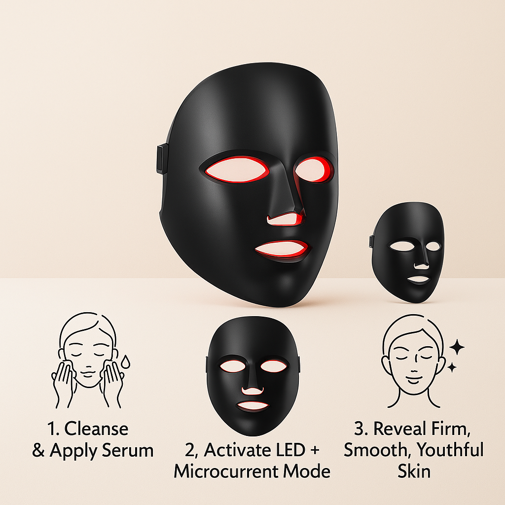 LED 3-in-1 Facial Mask – Red Light + Near-InfraRed + Microcurrent Skin Device