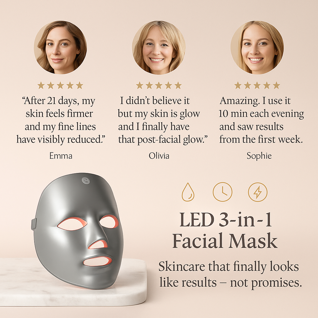 LED 3-in-1 Facial Mask – Red Light + Near-InfraRed + Microcurrent Skin Device