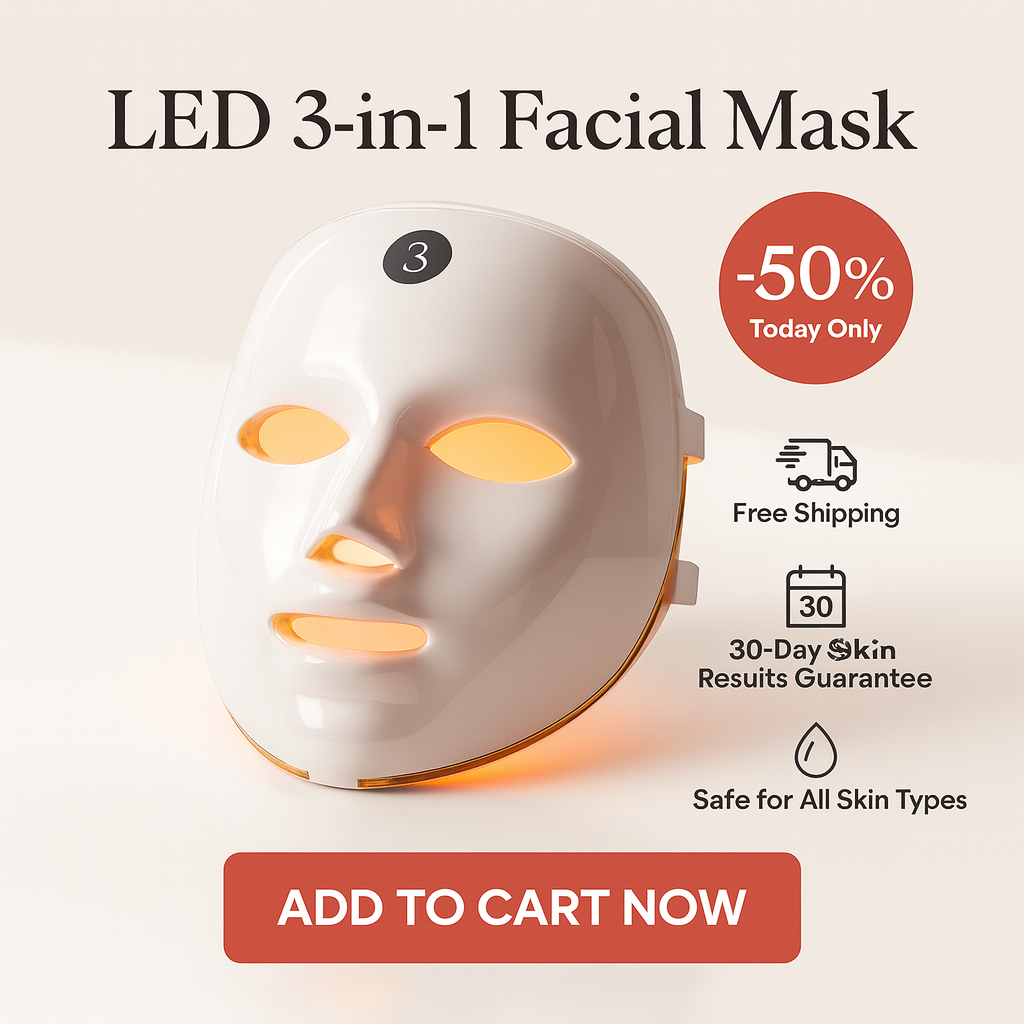 LED 3-in-1 Facial Mask – Red Light + Near-InfraRed + Microcurrent Skin Device