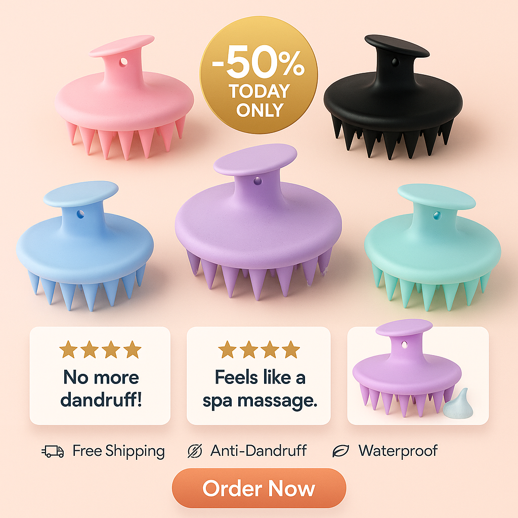 Silicone Scalp Massage Shampoo Brush — Deep Clean, Hair Growth & Anti-Dandruff Comb