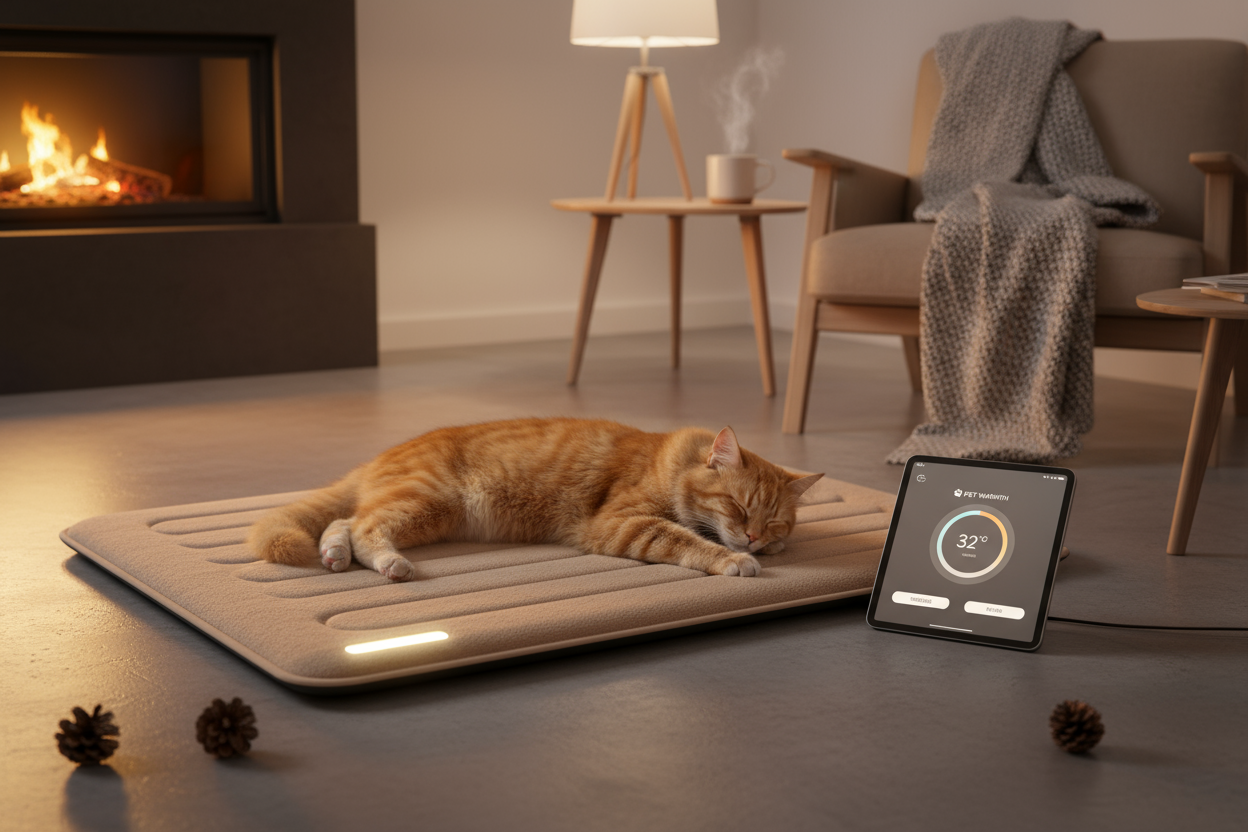 Tapis de sol chauffant connecté (via app) pour animaux d’intérieur – tech + confort d’hiver