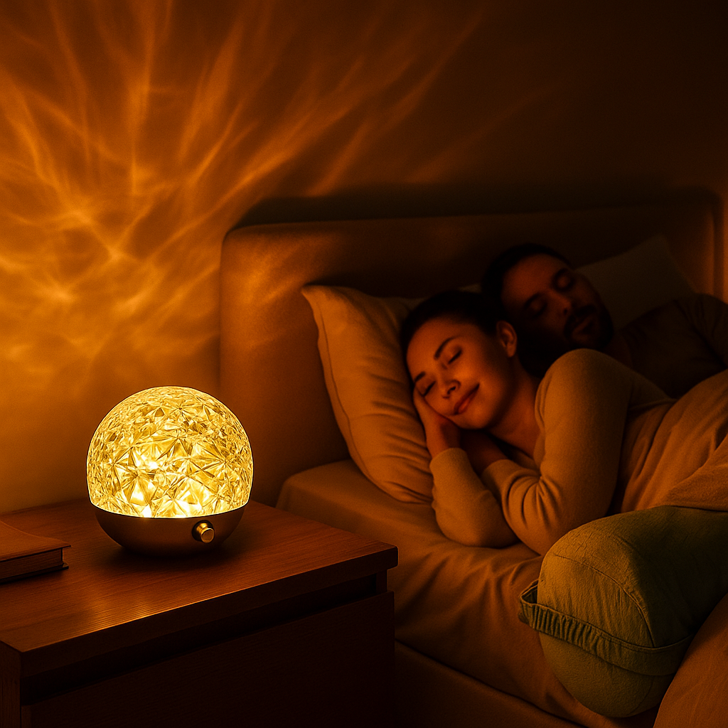 Water Ripple Crystal Projector Night Light — Aesthetic Mood Lamp for Cozy Bedroom & Relaxing Ambience