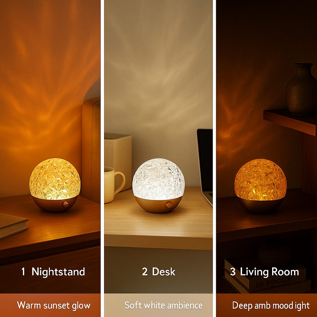 Water Ripple Crystal Projector Night Light — Aesthetic Mood Lamp for Cozy Bedroom & Relaxing Ambience