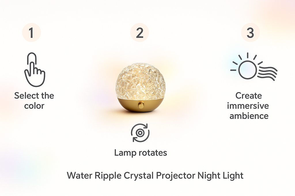 Water Ripple Crystal Projector Night Light — Aesthetic Mood Lamp for Cozy Bedroom & Relaxing Ambience