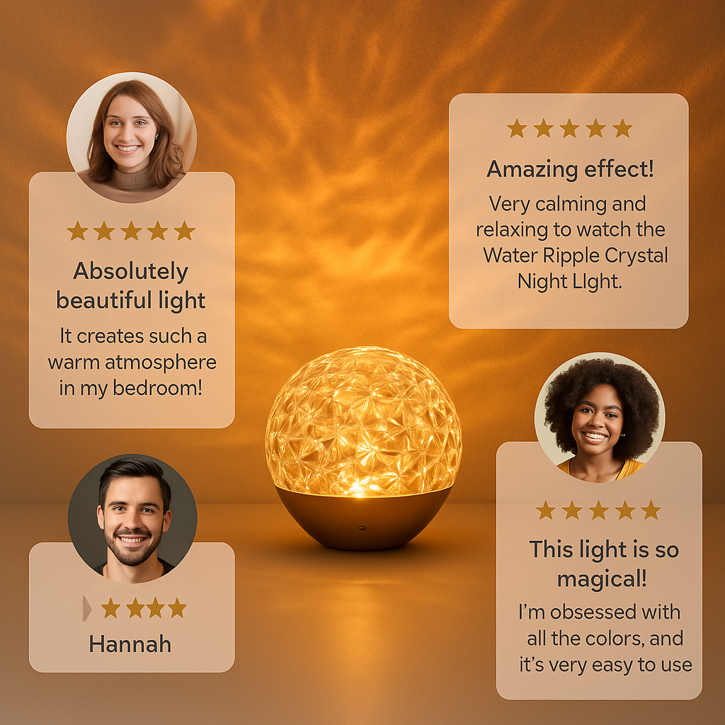 Water Ripple Crystal Projector Night Light — Aesthetic Mood Lamp for Cozy Bedroom & Relaxing Ambience